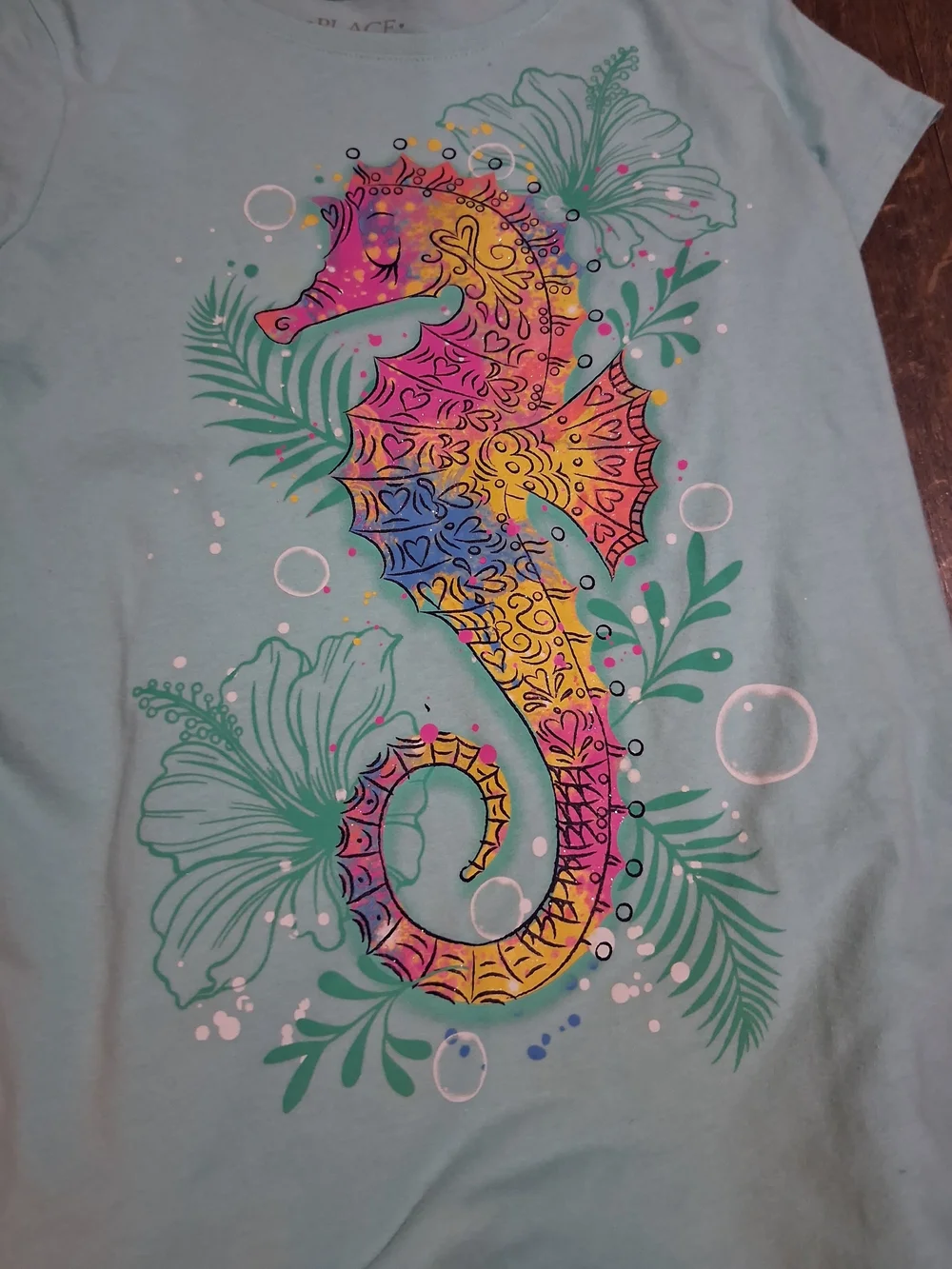 The Children's Place Light Aqua Blue Girls Matching Set Seahorse Two-Piece 7/8 - Picture 2 of 4